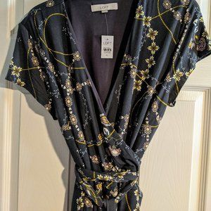 LOFT XL Grey Wrap Dress with floral detail